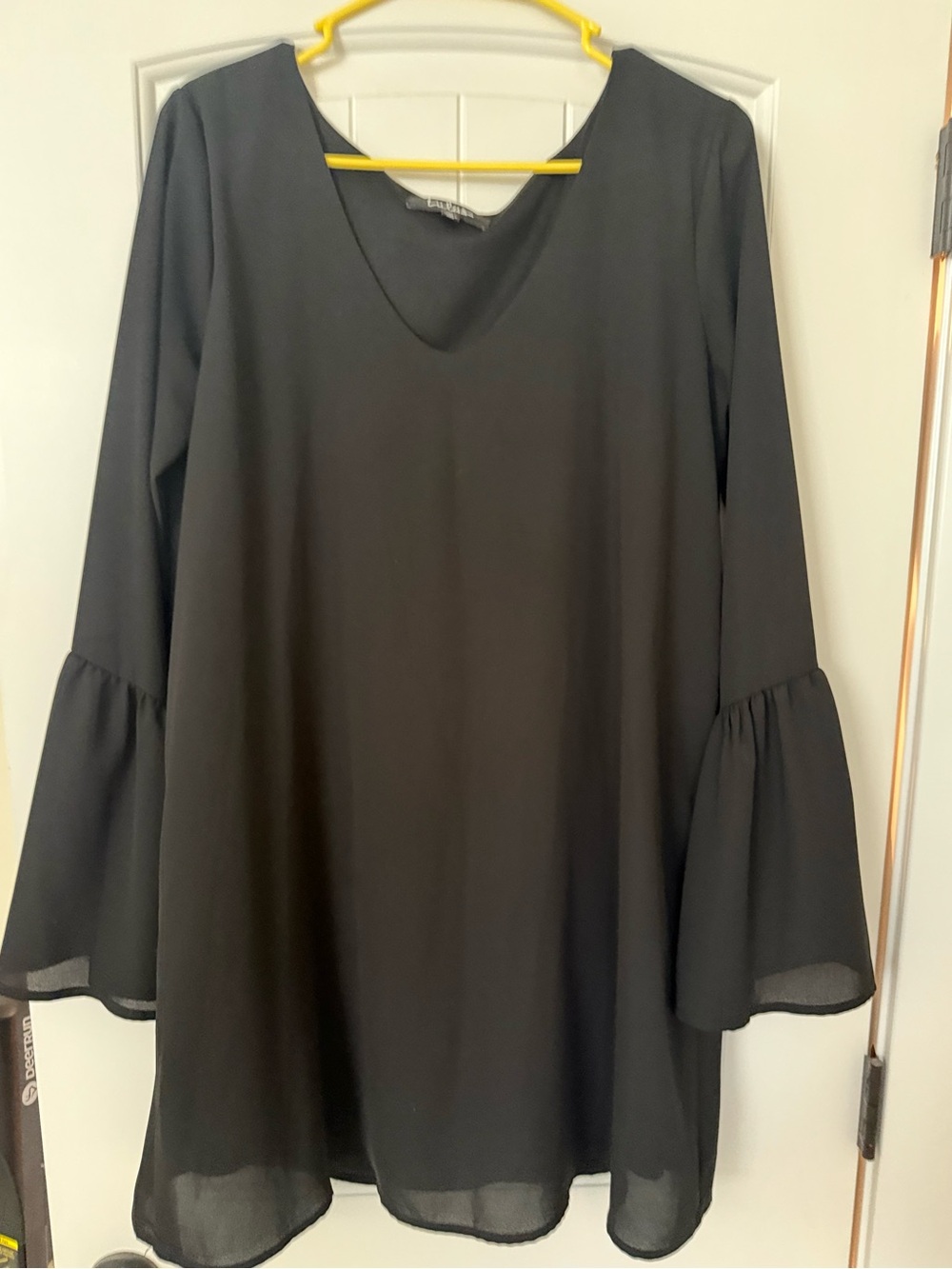 Lulu's Black Long Sleeve V-Neck Bell Sleeve Dress